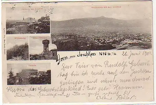 03718 Ak Bohmen Gruss de l'auberge de Jeschken etc.1902