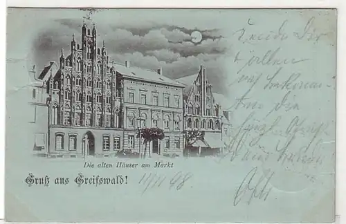 03701 Mondscheinkarte Gruss aus Greifswald 1898