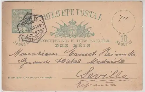 03693 seltene Ganzsachenkarte Portugal nach Sevilla 1902
