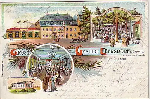 03678 Ak Lithographie Gruss de l'auberge Ebersdorf 1907