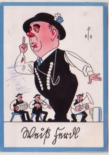 03677 Ak Carricature blanche Ferdl Bayr. Chanteur populaire 1941