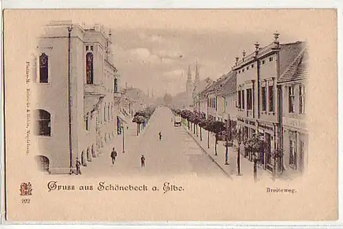03474 Ak Gruss de Schönebeck a. Elbe Breitweg vers 1900