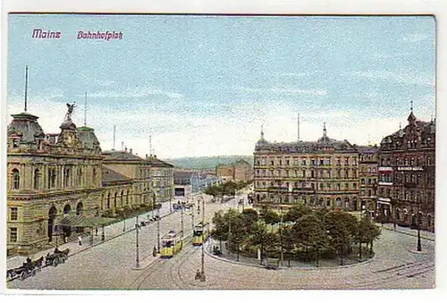 03473 Ak Mainz Banhhofplatz avec tramways autour de 1920