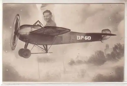 03452 Foto Ak Fotomontage mit Flugzeug um 1915