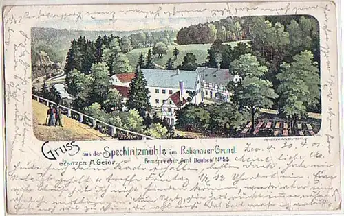03382 Ak Gruss aus Spechtritzmühle Rabenauer Grund 1901