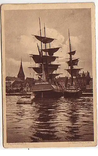 03376 Ak Flensburg Hafen Segeltrocknen um 1930