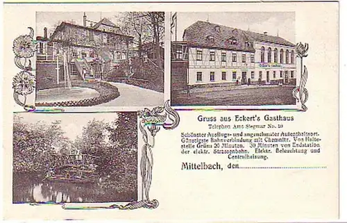 03338 Ak Gruss aus Eckerts Gasthaus Mittelbach um 1900