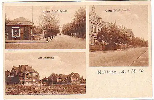 03324 Ak Miltitz Bahnhofstrasse, Auenweg, etc. vers 1920