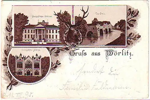 03319 Ak Lithographie Gruss aus Wörlitz 1895