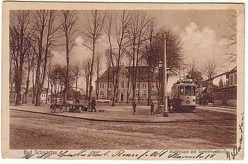 03290 Ak Bad Schartau Markt mit Strassenbahn 1920