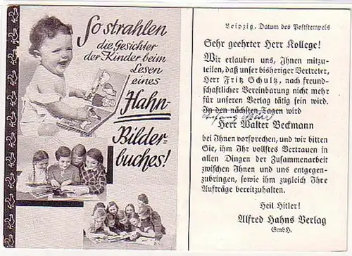03264 Ak Reklame Hahn Bilderbuch Leipzig 1939