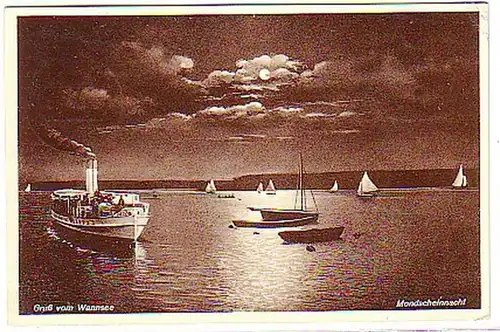 03240 Ak Gruss vom Wannsee Mondscheinnacht 1934