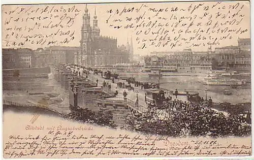 03223 Ak Dresden Altstadt mit Augustusbrücke 1901