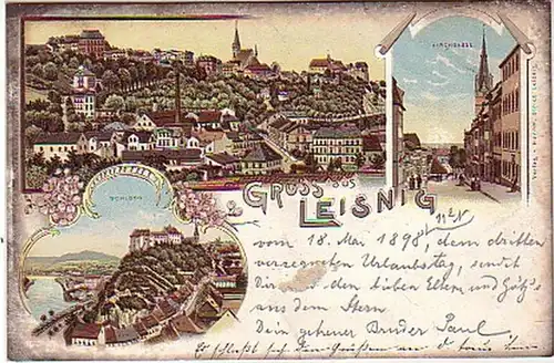 03194 Ak Lithographie Gruss aus Leisnig 1898