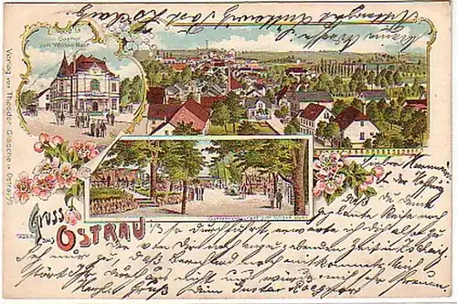 03114 Ak Lithographie Gruss de Ostraus Gasthof etc.1899
