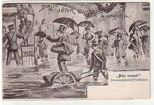 03065 Ak humour Berlin sous l'eau 14 avril 1902