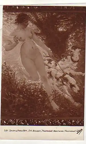 02998 Ak érotique dame nue avec 2 chiens autour de 1915