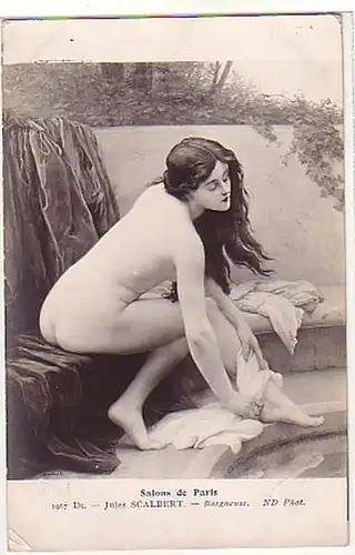 02973 Ak érotique dame nue après la salle de bains vers 1915