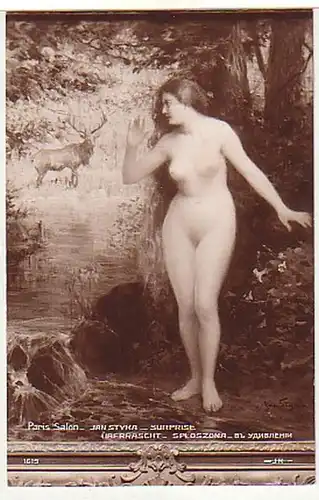 02961 Ak érotique dame nue avec cerf vers 1920
