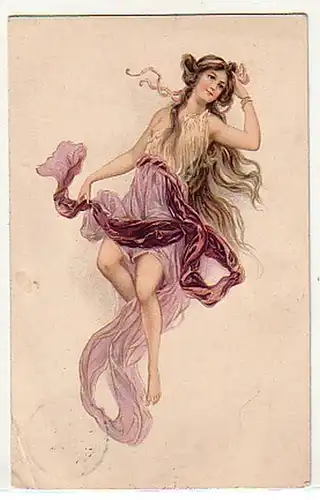 02954 Ak Erotic Elfe en robe transparente 1907