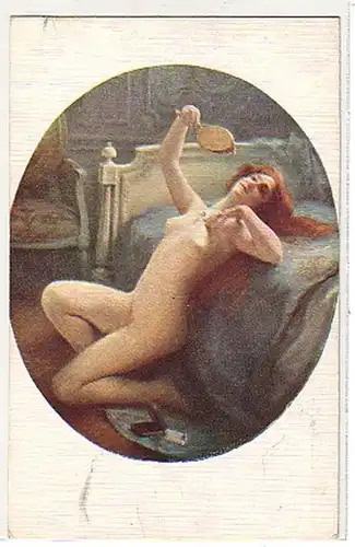 02948 Ak érotique fille nue avec miroir autour de 1920