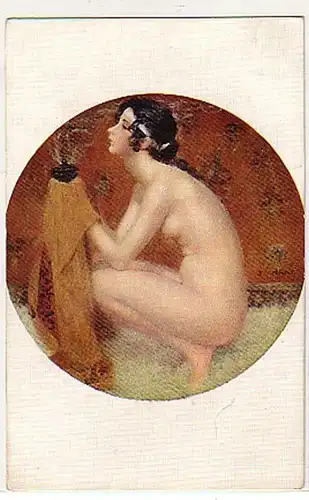 02947 Ak érotique fille nue avec serviette vers 1920