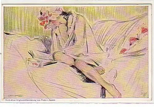 02939 Ak Erotik Mädchen im Bett lesend um 1920