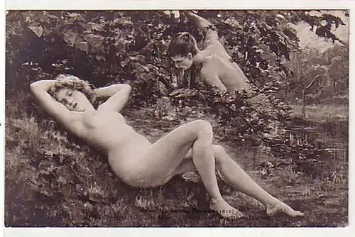 02895 Ak Erotik Nackte im Gras "Überraschung" um 1910