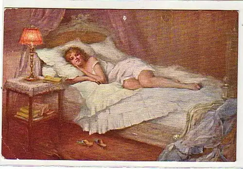 02879 Ak érotique Nu sur le lit"inconfort" vers 1920