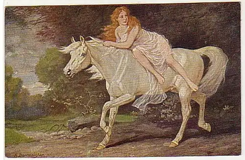 02873 Ak Erotik Mädchen auf Pferd "Amazone" um 1910