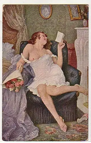 02855 Ak érotique fille nue dans le fauteuil vers1920