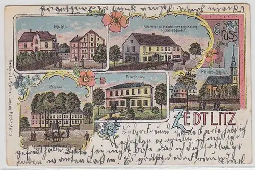 02849 Ak Lithographie Gruß aus Zedlitz bei Borna 1905