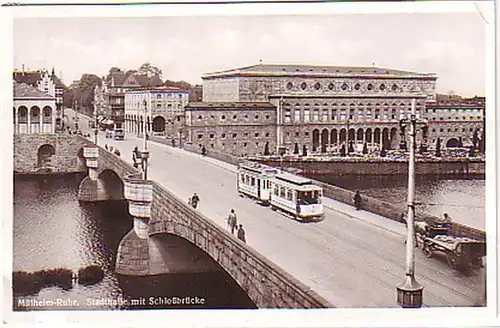 02810 Ak Mülheim Ruhr Stadthalle mit Strassenbahn 1939