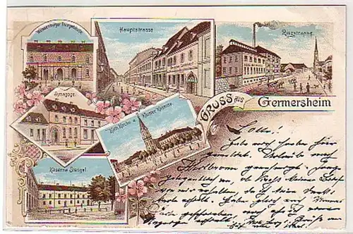 02800 Ak Lithographie Gruß aus Germersheim Synagoge1898