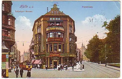 02775 Ak Halle a.S. Leipziger- und Poststrasse 1916