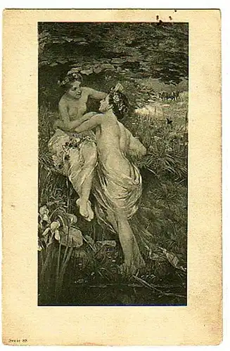 02769 Ak Erotik nacktes Paar am Ufer um 1900