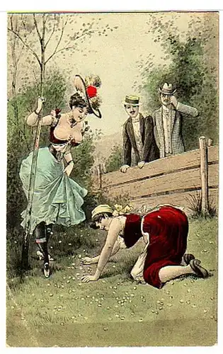 02761 Ak érotique femmes légèrement habillées dans le jardin 1905