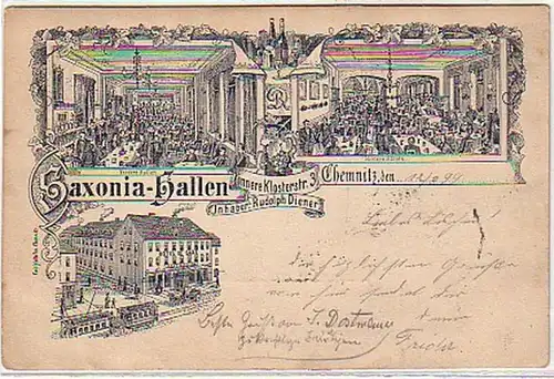 02746 Ak Lithographie Saxonia Hallen Chemnitz 1899