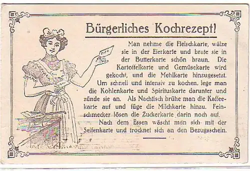 02743 Ak Militär Humor Bürgerliches Kochrezept 1917