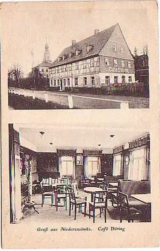 02738 Ak Gruss aus Niederzwönitz Cafe Döring 1927