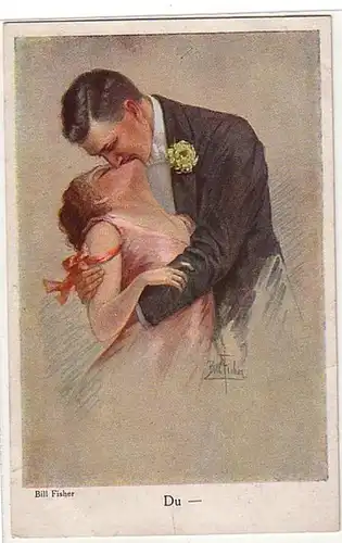 02731 Ak Erotic Bill Fisher "Tu" couple embrasser vers 1920