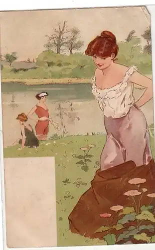 02712 Ak Erotik Damen beim Bad am Wasser 1906