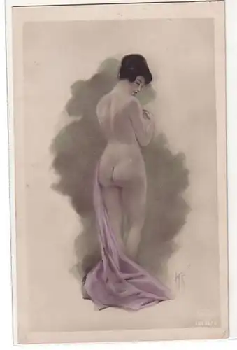 02699 Ak érotique dame nue avec chiffon vers 1920