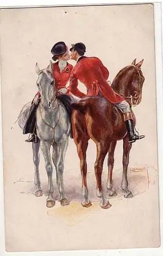 02670 Ak Erotik "Erkal" Nr.345/5 Kuss zu Pferde um 1910