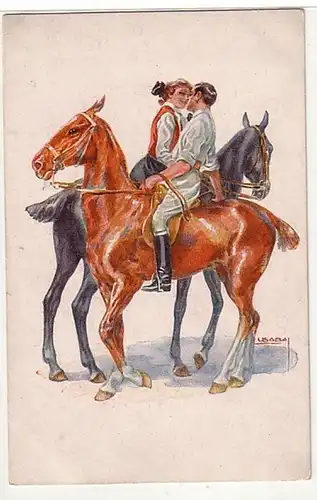 02668 Ak Erotik "Erkal" Nr.345/4 Kuss zu Pferde um 1910