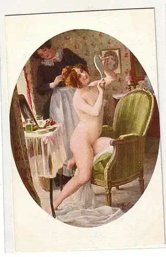 02655 Ak Erotik nackte Dame beim kämmen um 1920