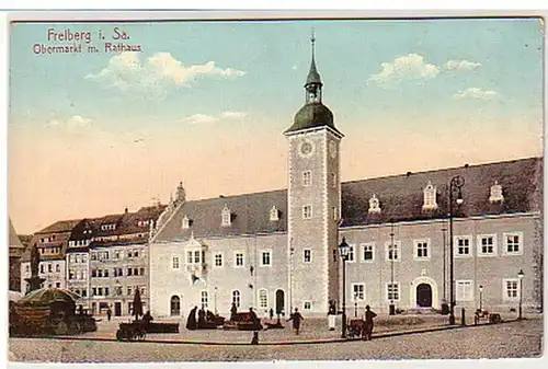 02654 Ak Freiberg Obermarkt mit Rathaus 1915