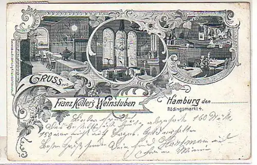 02581 Ak Gruss de Hambourg Köllers Weinstuben 1902
