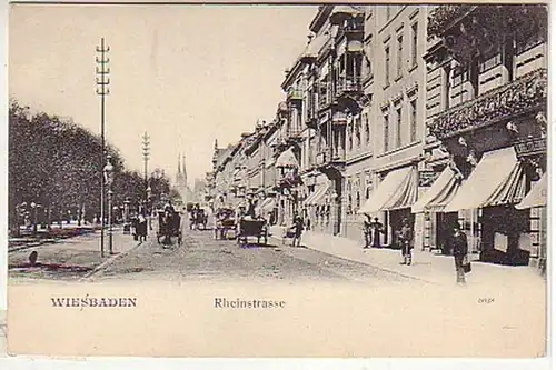 02567 Ak Wiesbaden Rheinstrasse mit Verkehr um 1900