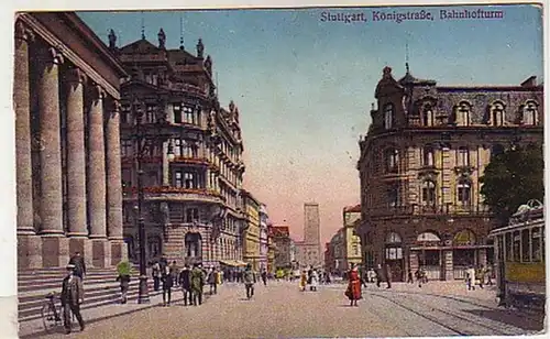 02544 Ak Stuttgart Königstrasse Tour de Gare 1925